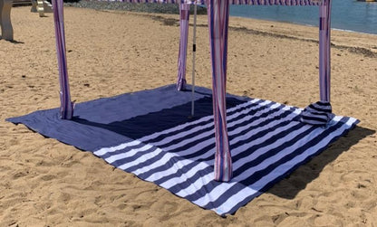 PRE-ORDER - SHIPS FROM 22ND JAN 2025 - 3.3m x 3.3m Navy Stripe Beach Mat with Hole + Beach Bag