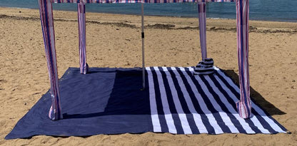 PRE-ORDER - SHIPS FROM 22ND JAN 2025 - 3.3m x 3.3m Navy Stripe Beach Mat with Hole + Beach Bag